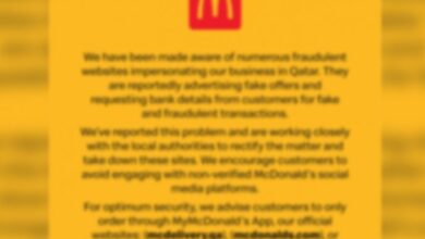 Customers are warned about fake websites by McDonald's Qatar.