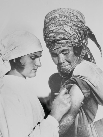 Vaccination of a peasant girl in the Soviet Union.