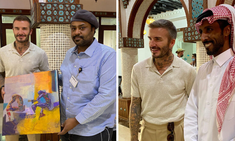 David Beckham visits the Souq Waqif art centre in Qatar