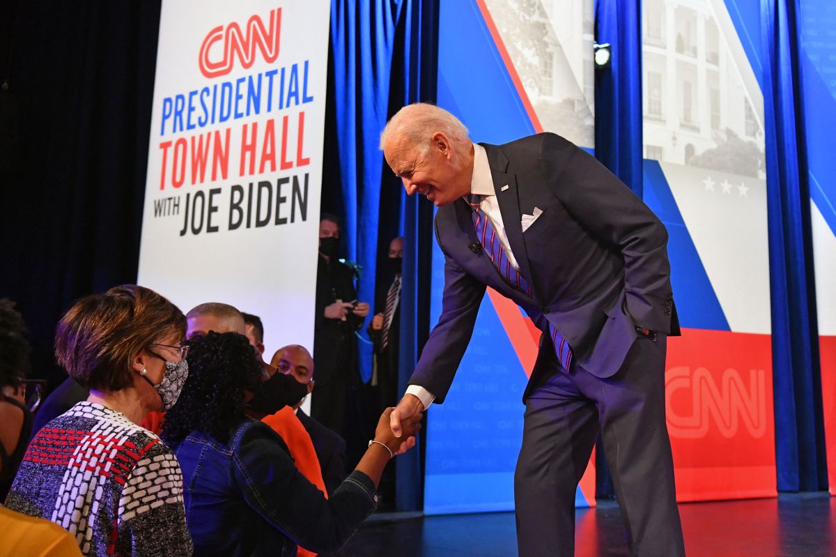 President Joe Biden greeted some of those present during his appearance at the Town Hall event in Baltimore.