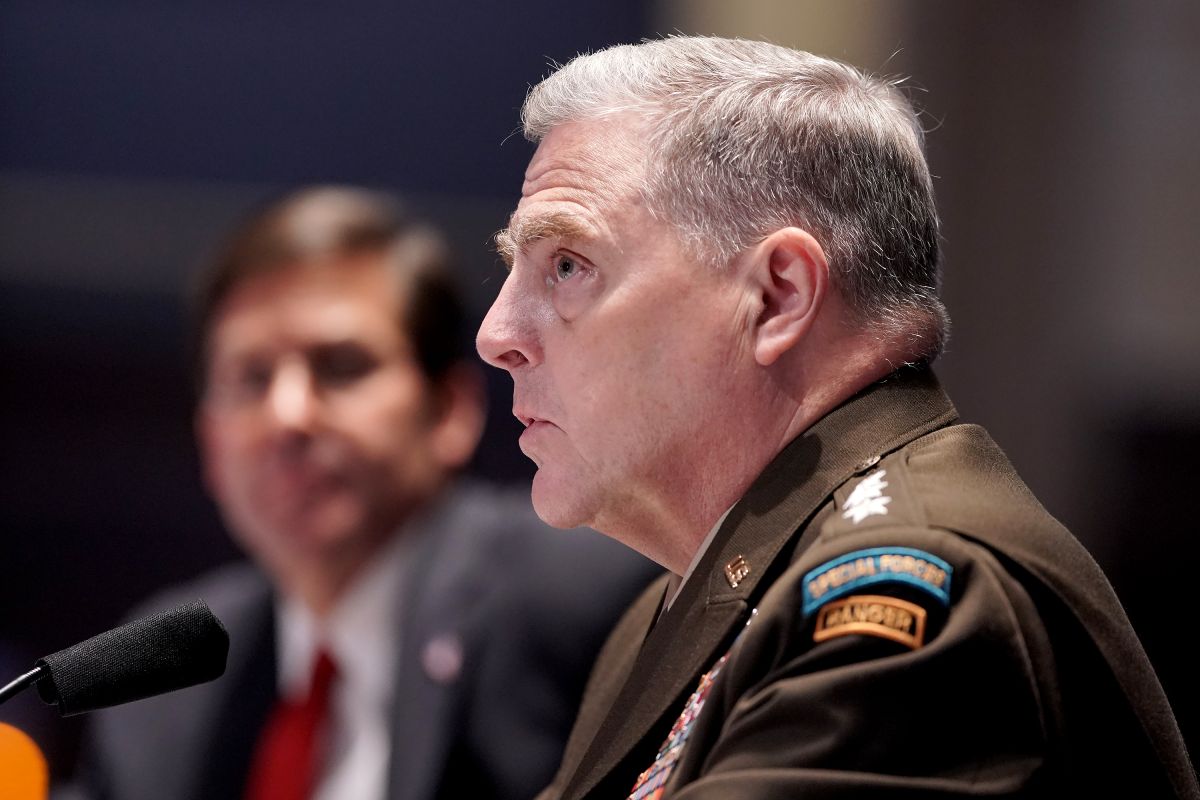 General Mark Milley (R) and Secretary of Defense Mark Esper at a House hearing on July 9, 2020.