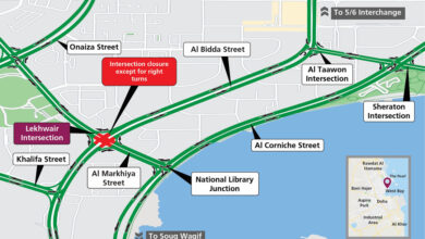 Lekhwair Intersection will be closed for road marking tomorrow